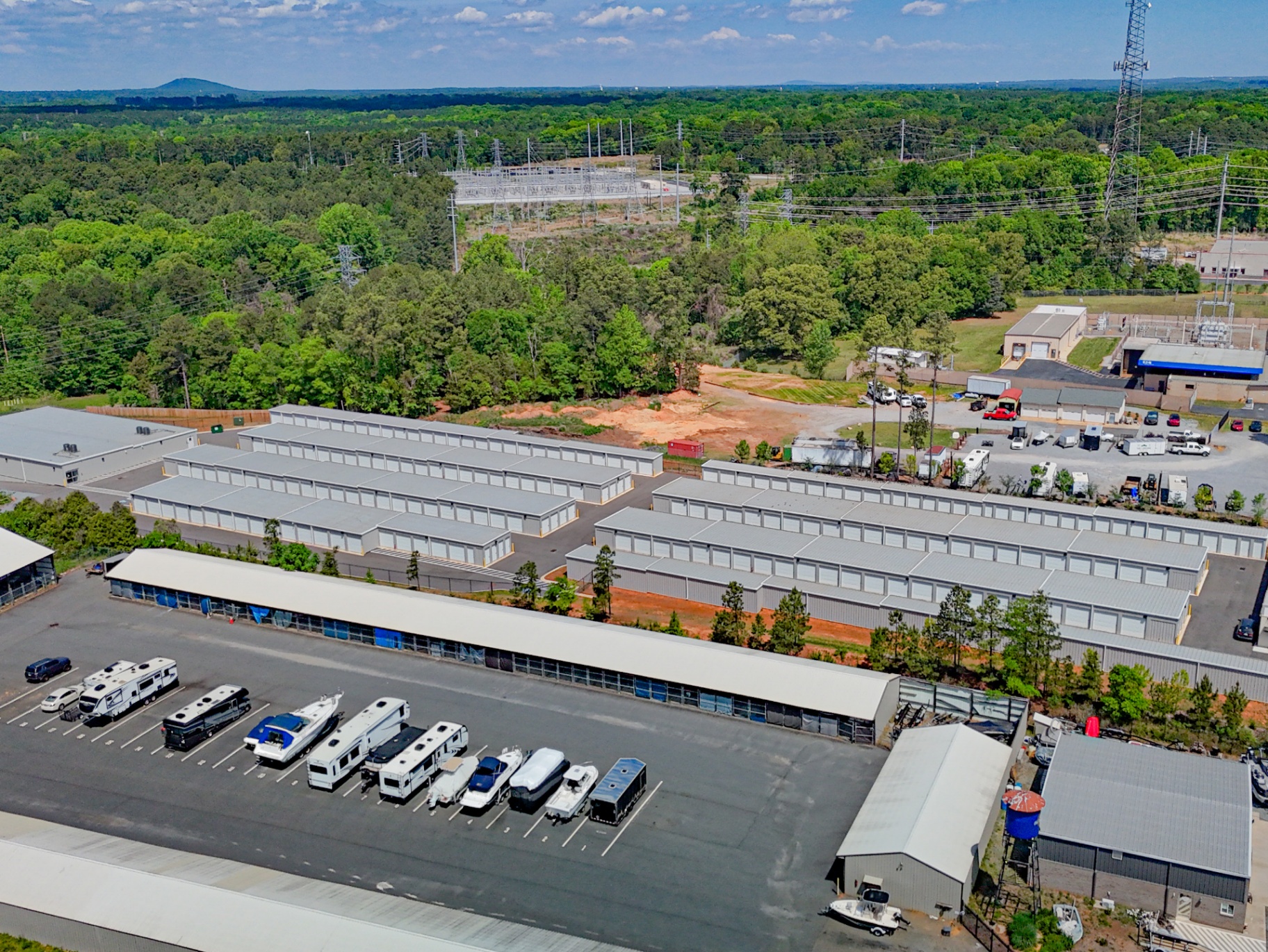 Aerial view of the CubeSmart Belmont facility entrance